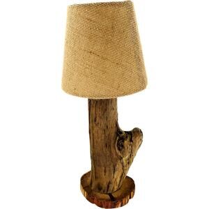 Table Lamp Small Driftwood Burlap Shade 13 Inches Tall Unique Handmade Electric